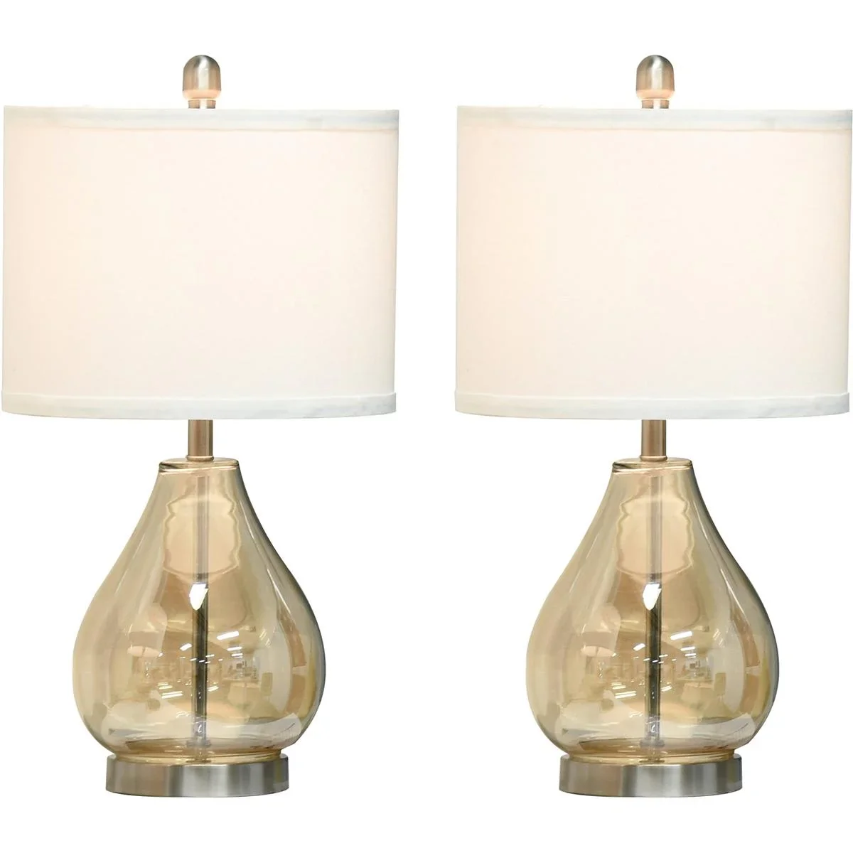 2er-Tischlampenset mit Leinen-Lampenschirm weiß/silber/bernstein - 0