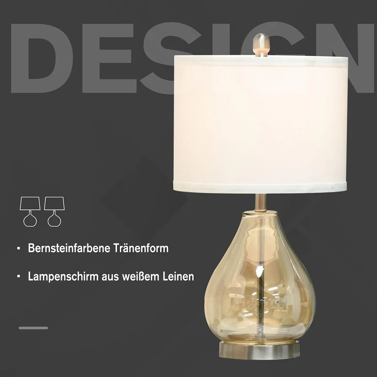 2er-Tischlampenset mit Leinen-Lampenschirm weiß/silber/bernstein - 7
