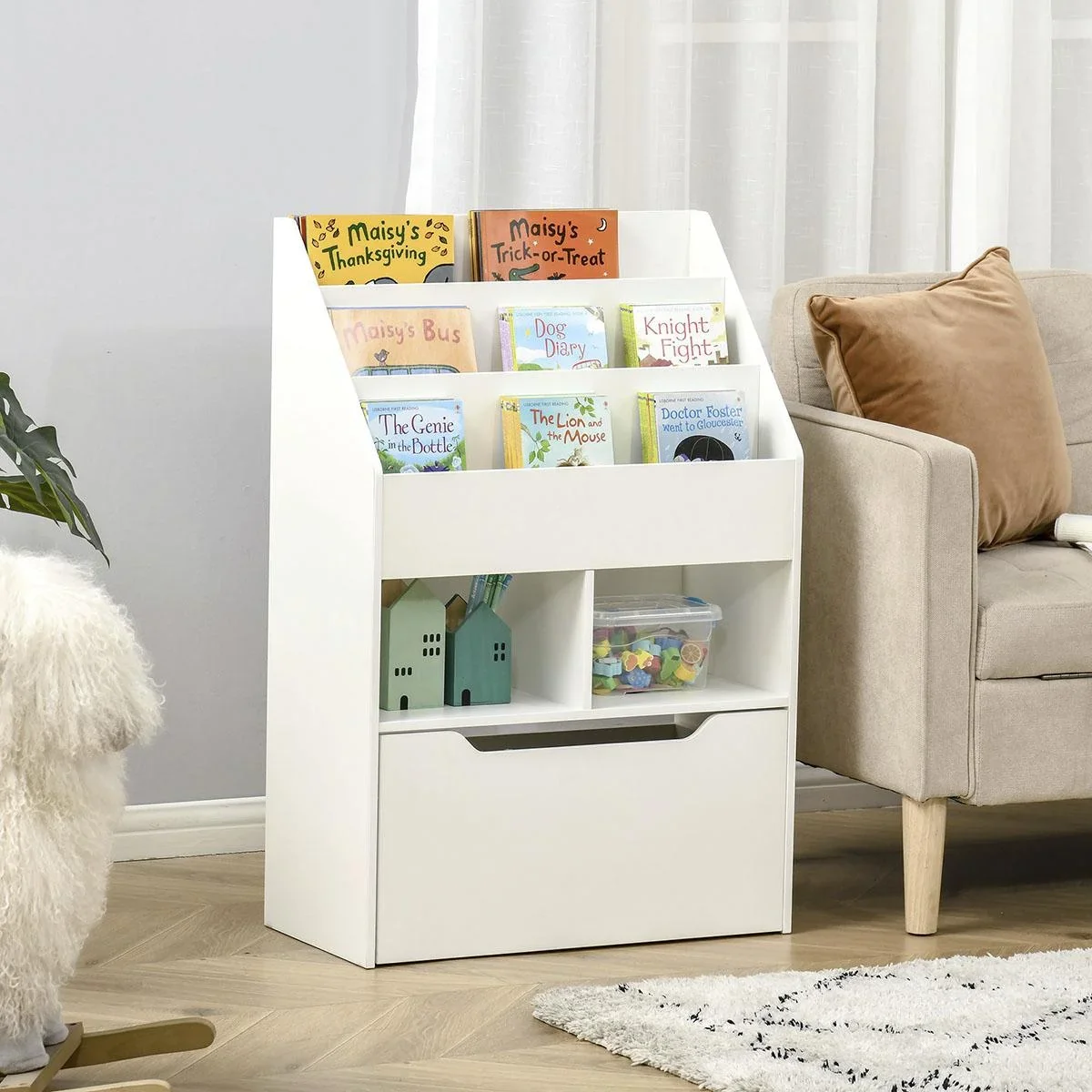 Kinderregal mit Schublade Standregal Bücherregal Dekoregal mit Fächer Weiß 60 x 29,9 x 90 cm - 3