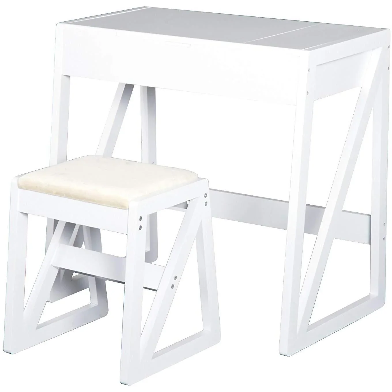 Schminktisch Frisiertisch Kosmetik mit Hocker Klappspiegel Weiß - 1