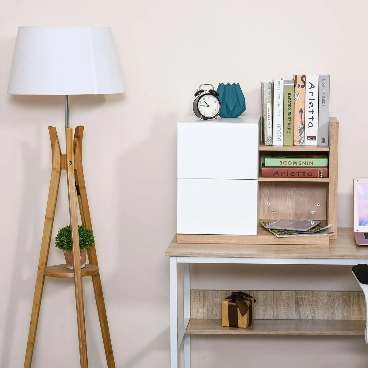 Schreibtisch Organizer Bücherregal Schreibtischregal 2 Schulbladen Spanplatten MDF Home Office Küche Eingangsbereich Wei - 1
