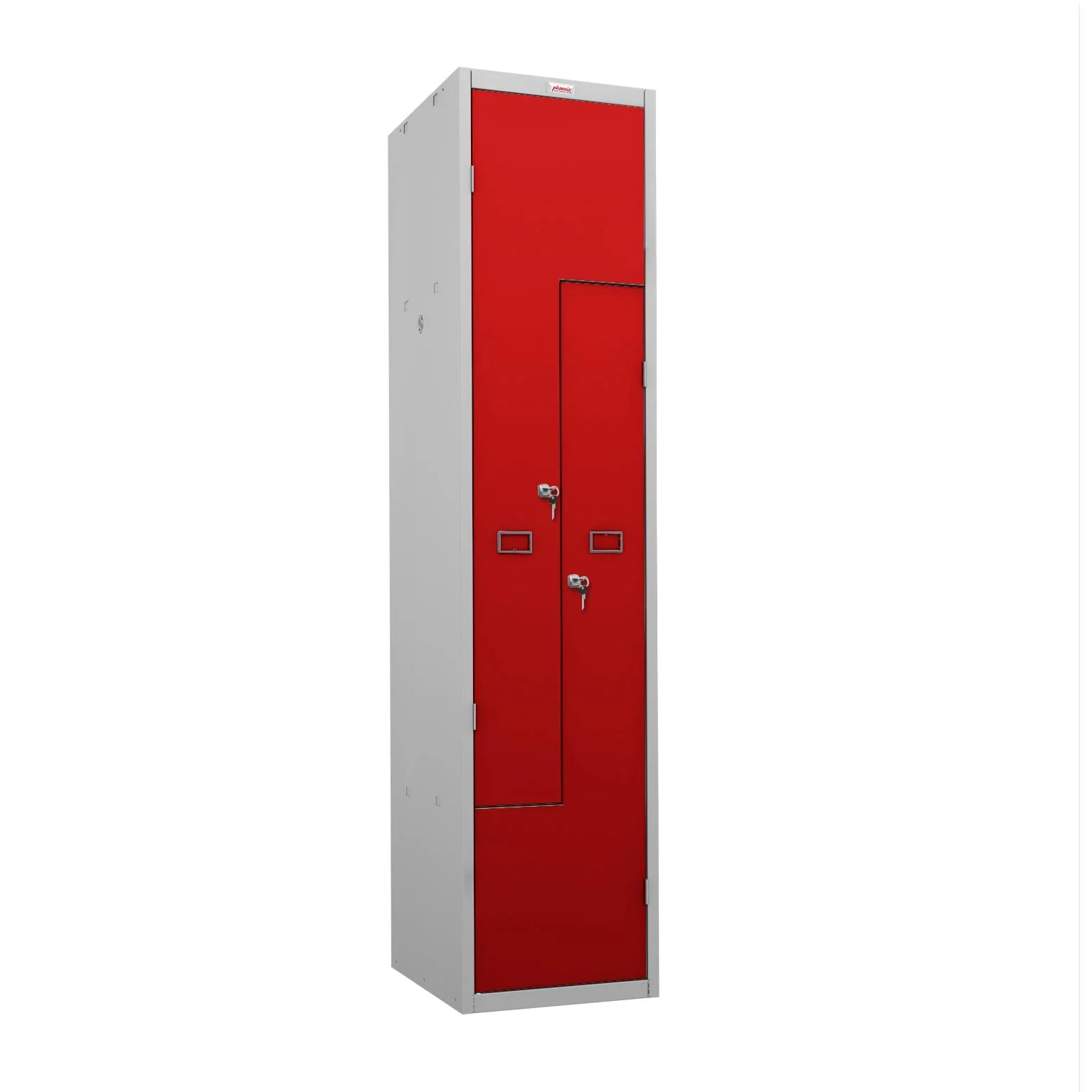 Schließfach-Spind Z PLZ-Serie - 2 Türen mit Schlüsselschlössern, grau-rot - 3