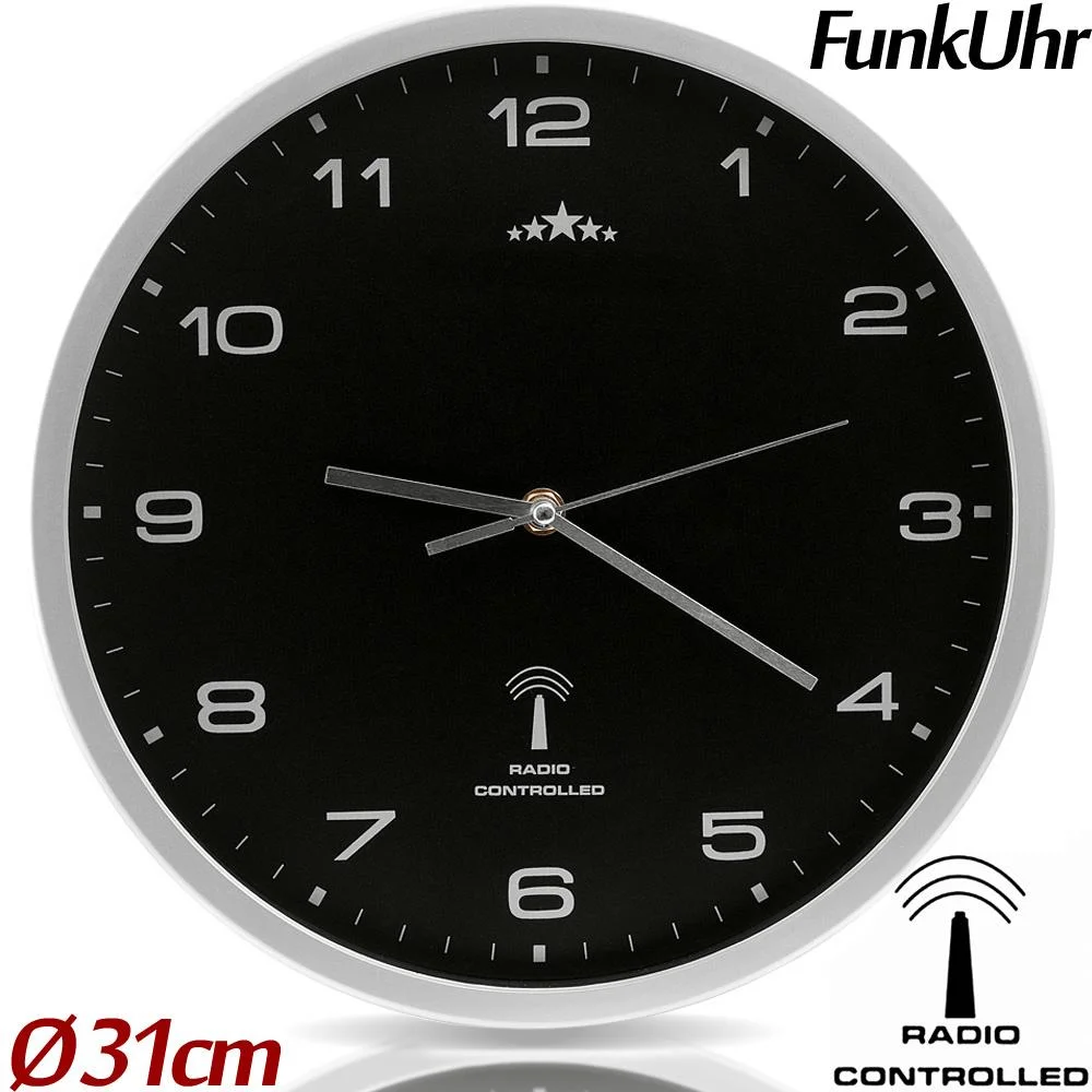 Wanduhr Radio Ø 31cm - schwarz/silber - 0