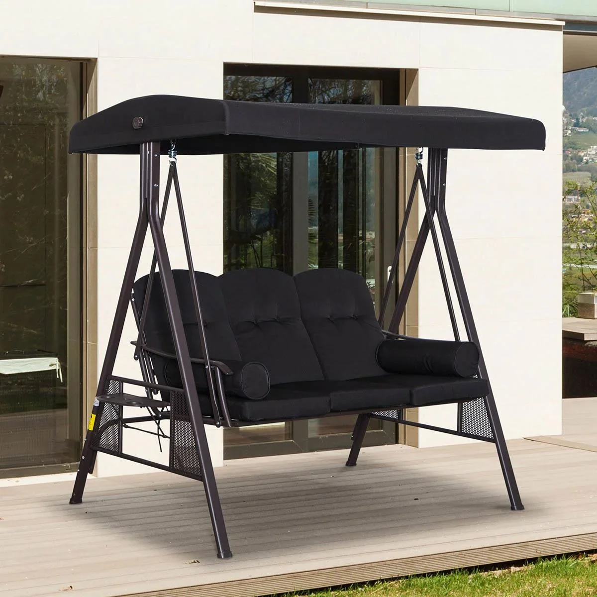 3-Sitzer Hollywoodschaukel mit Sonnenschirm Schwarz 116 x 206 x 183 cm - 2