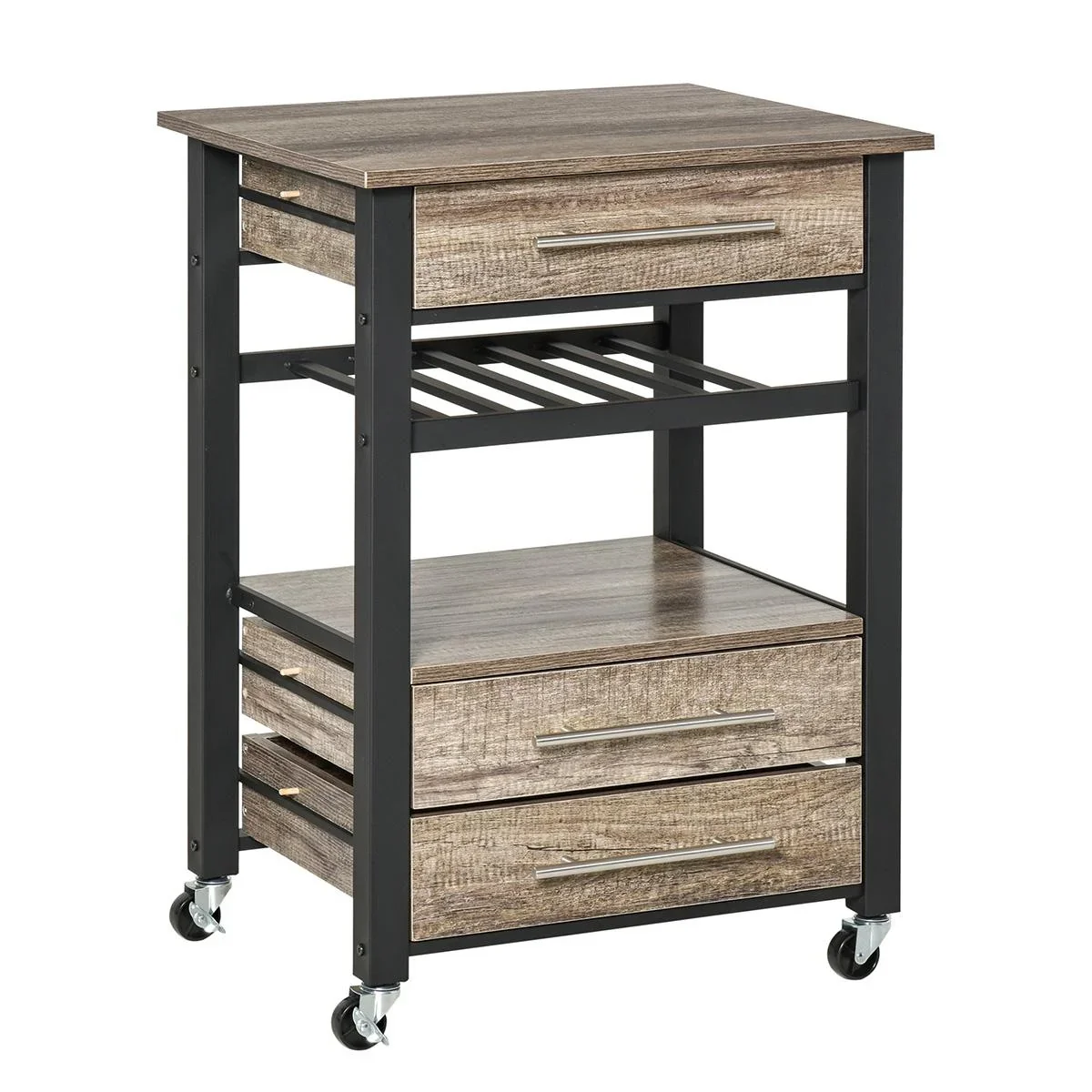 Küchenwagen Küchenrollwagen Servierwagen mit Schublade Ablage Spanplatte Metall Grau Eiche 60 x 50 x 84,5 cm - 0