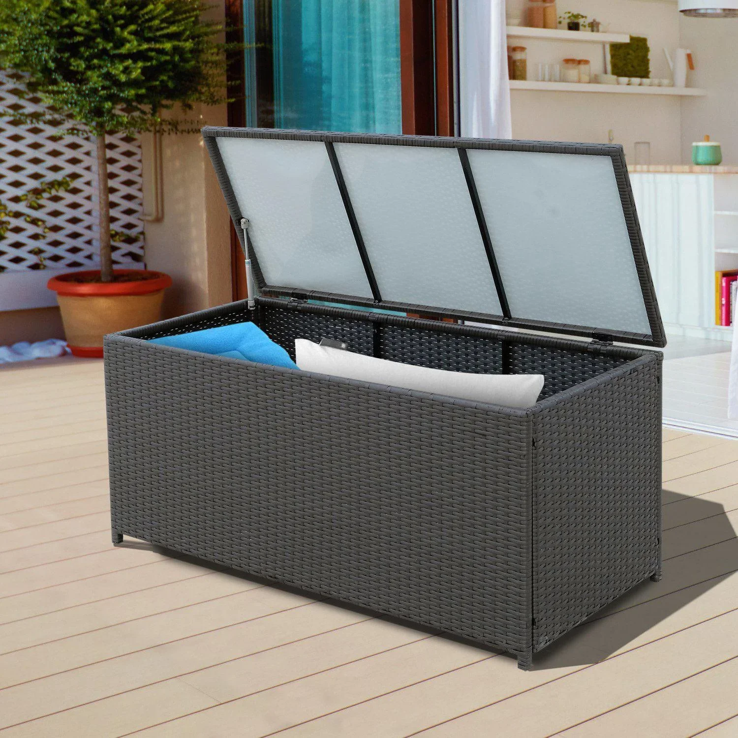 Polyrattan Auflagenbox Gartenbox Metall Braun - 3