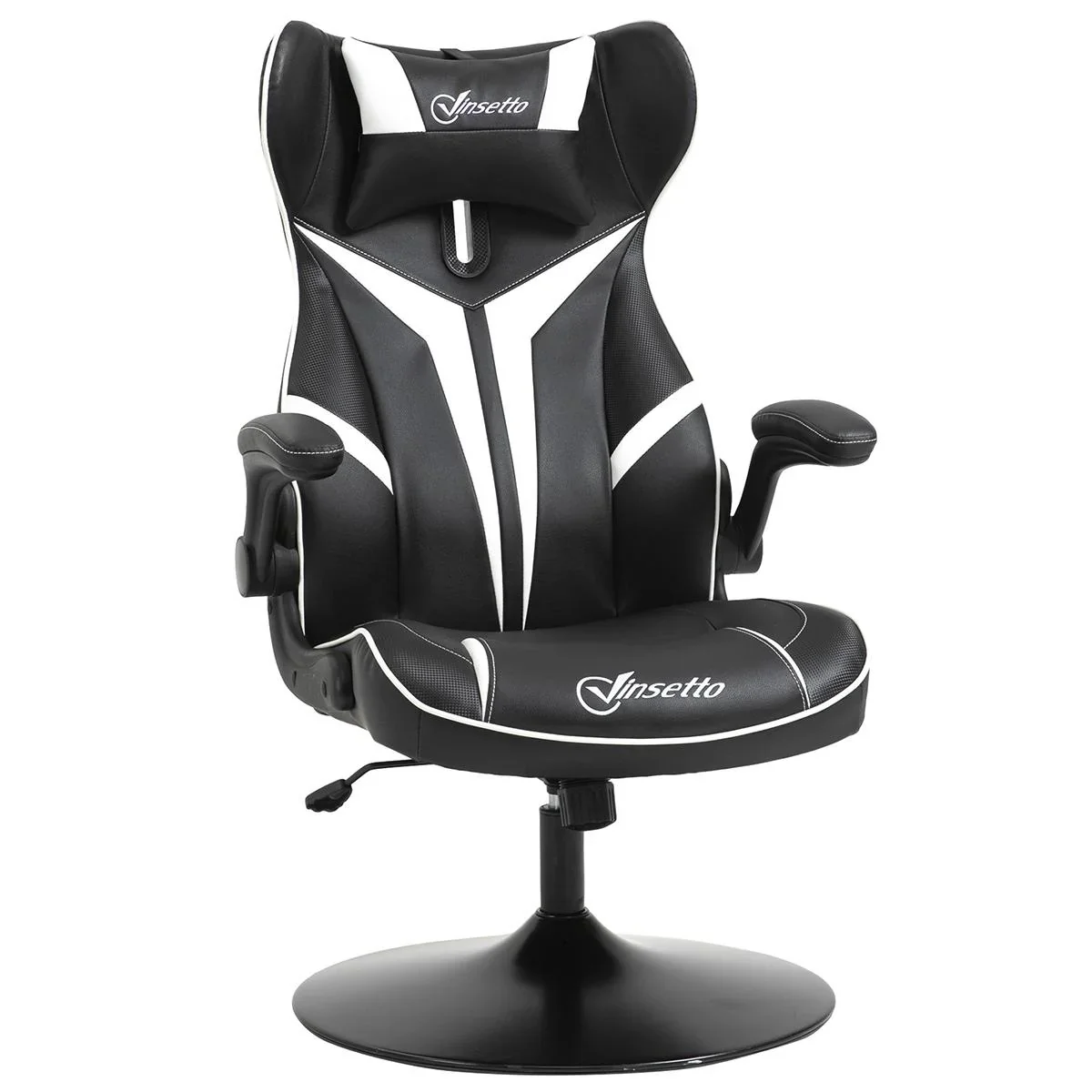 Gaming Stuhl ergonomischer Computerstuhl mit Wippfunktion Drehstuhl höhenverstellbar Stahl Schwarz+Weiß 67 x 75 x 106-11 - 0