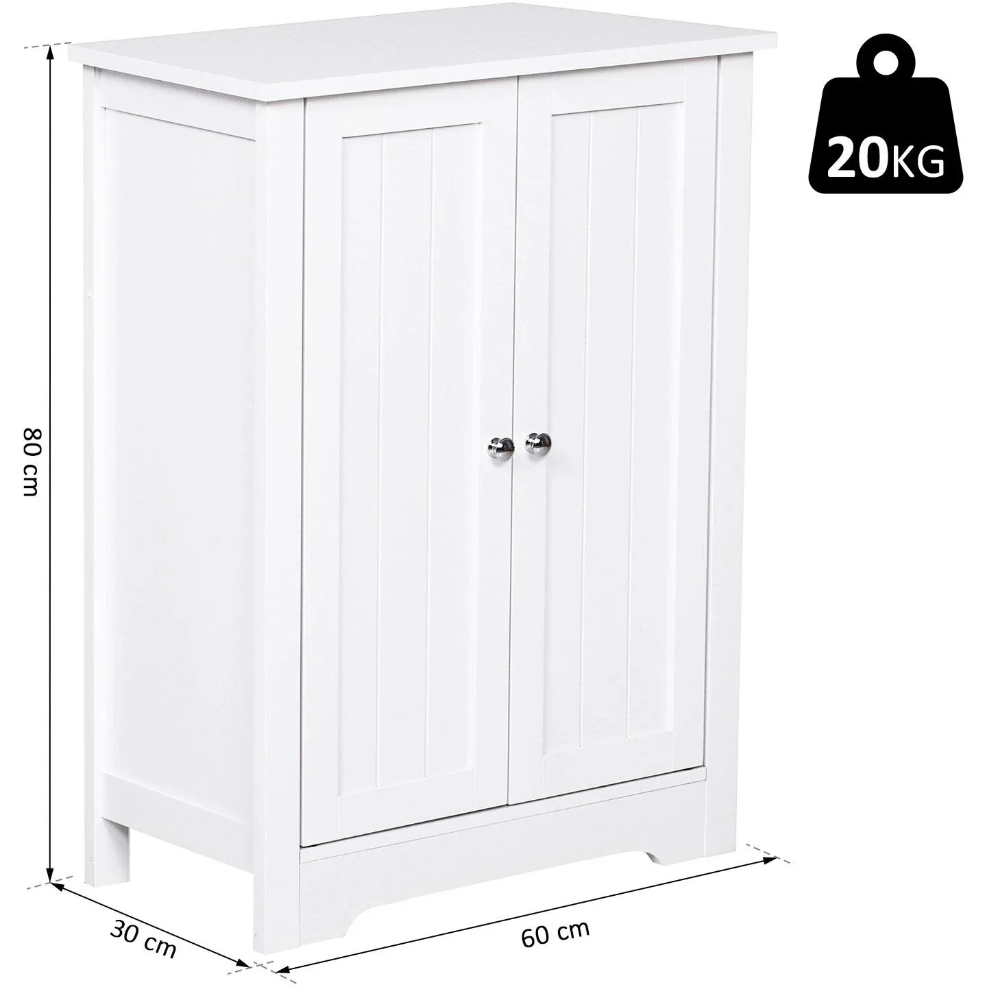 Kommode Badezimmerschrank Badschrank Badregal Standschrank 3 verstellbare Regale Holz Weiß 60 x 30 x 80 cm - 2