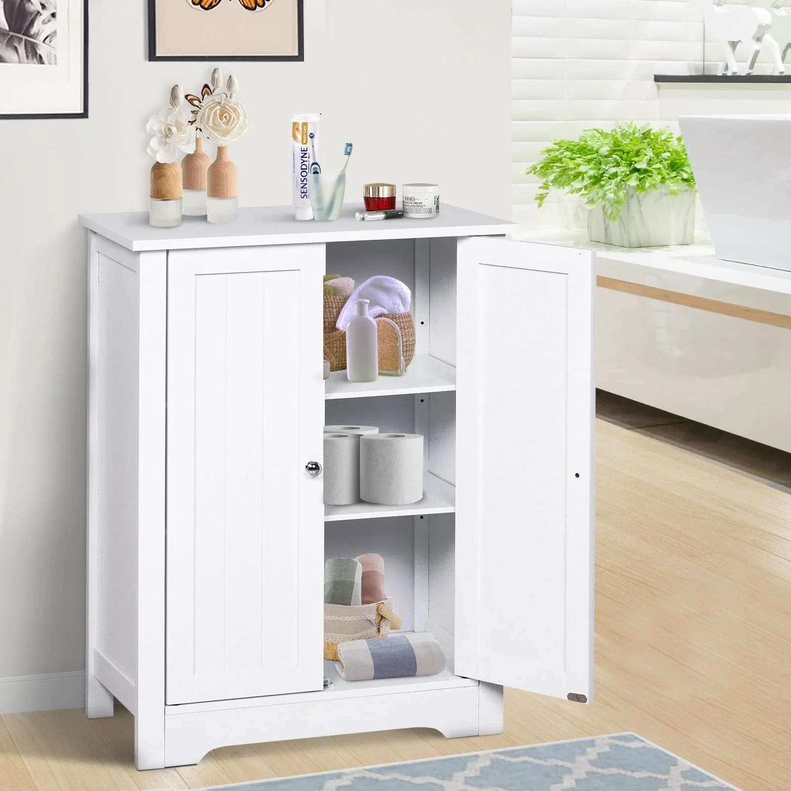 Kommode Badezimmerschrank Badschrank Badregal Standschrank 3 verstellbare Regale Holz Weiß 60 x 30 x 80 cm - 3