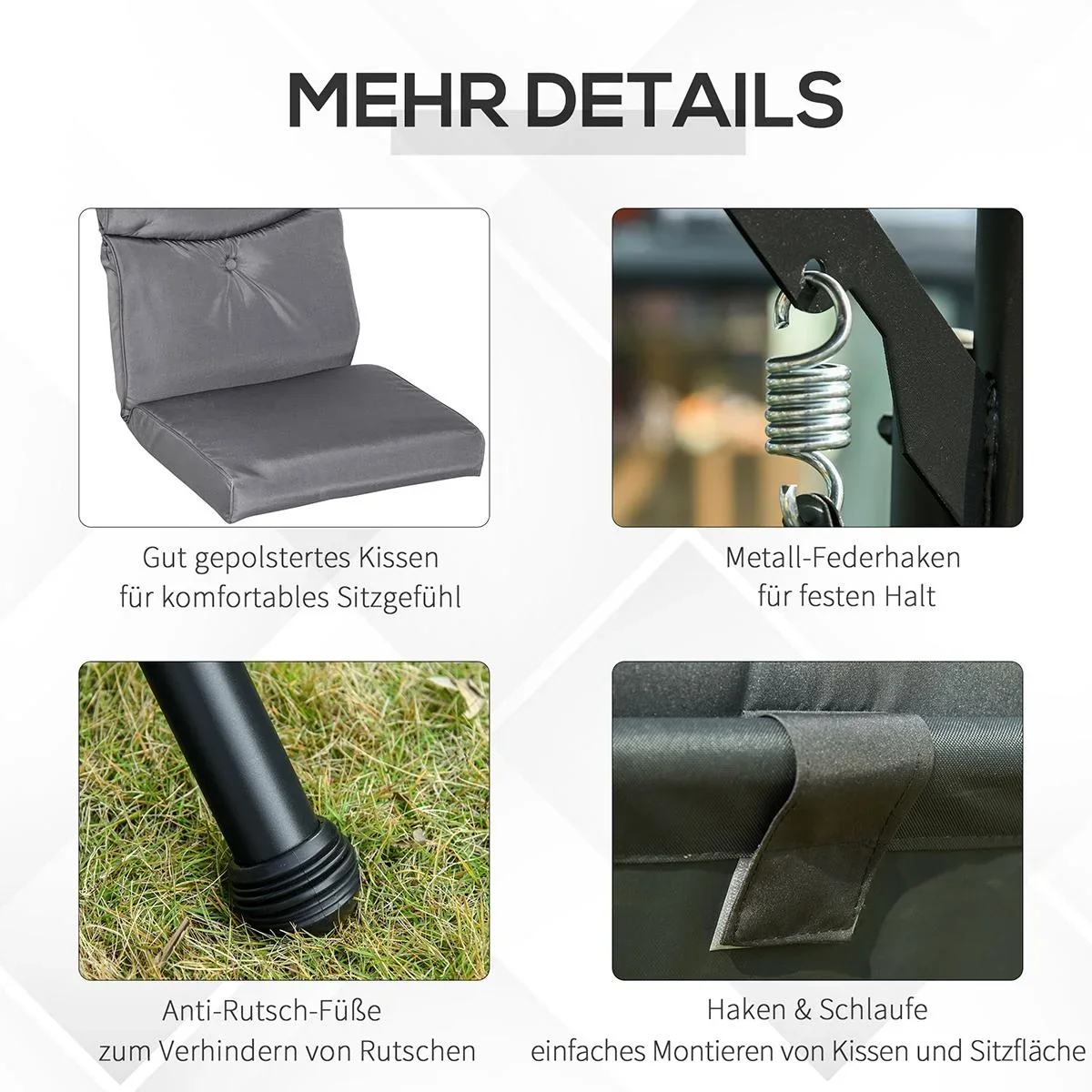Hollywoodschaukel 3-Sitzer Gartenschaukel Schaukelbank mit verstellbarem Sonnendach Teetisch Stahl Polyester Grau+Schwar - 4