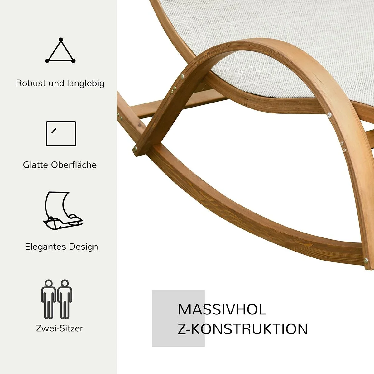 Doppelliege Sonnenliege Schaukelliege Relaxliege mit Dach Kiefer Grau+Weiß 190 x 135 x 185 cm - 0