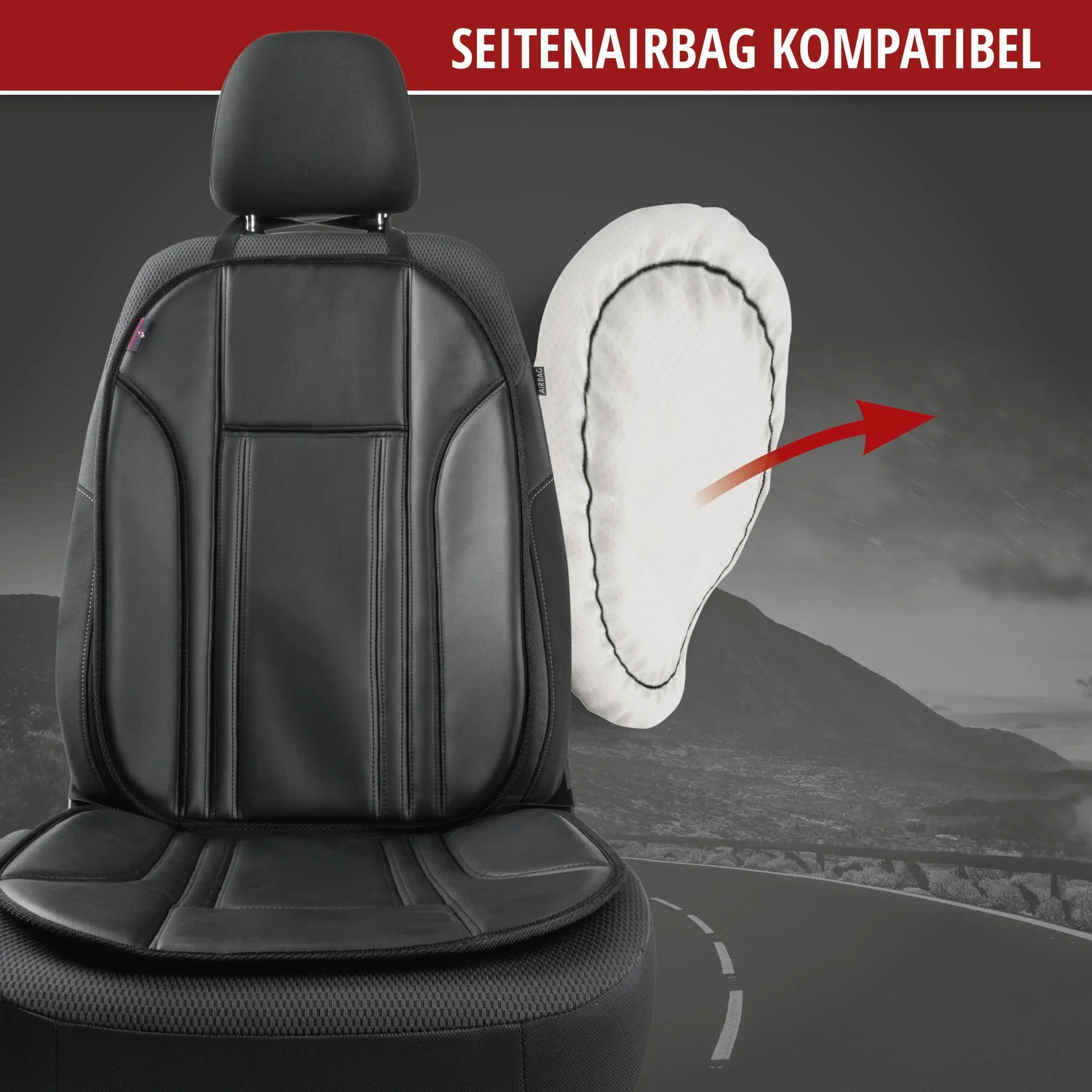 PKW Sitzauflage Ravenna, Auto-Sitzaufleger aus Kunstleder schwarz - 0