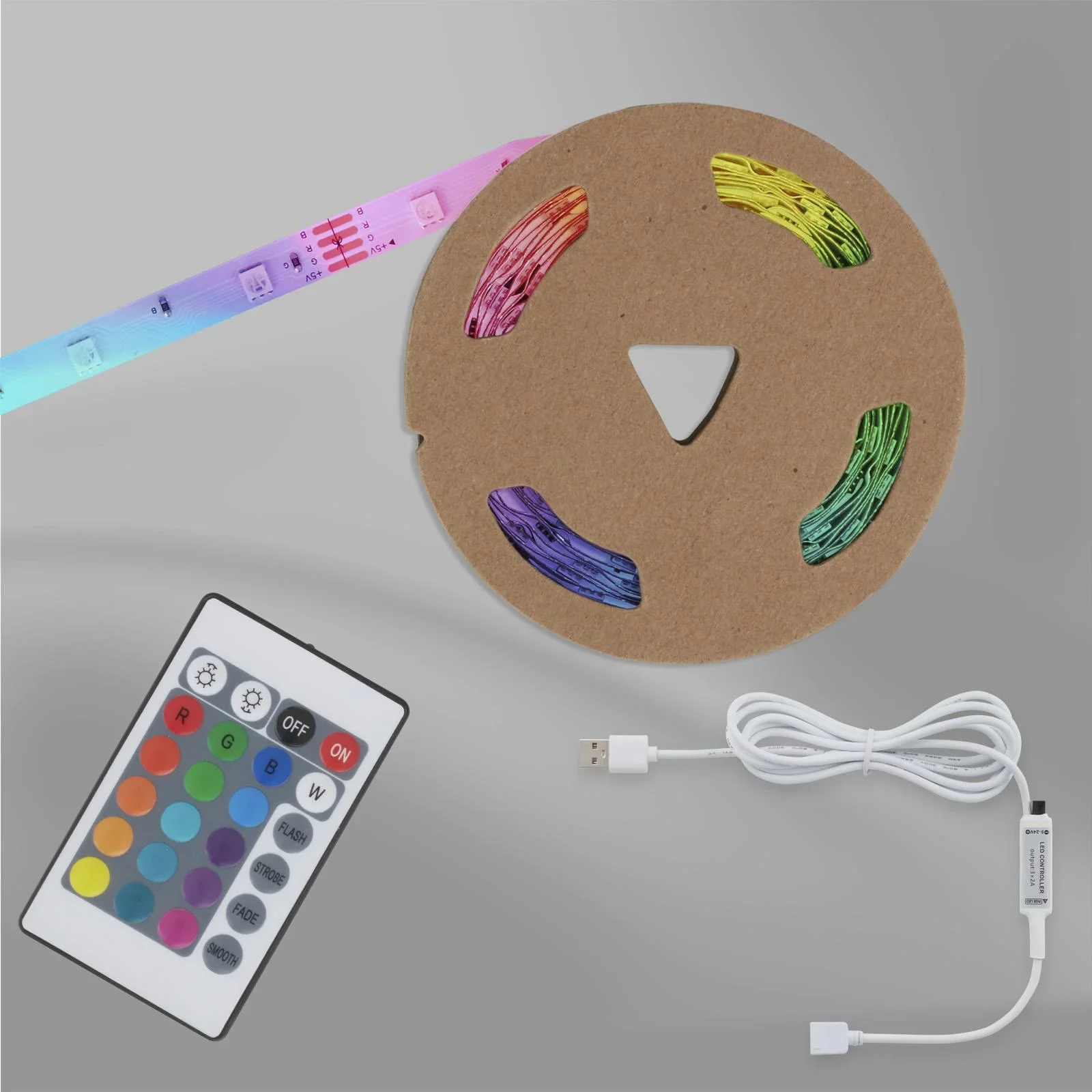 USB RGB-LED Flexband, 5 m, 150 RGB-LEDs, inkl.Fernbedienung, Farbwechsel, selbstklebend - 7