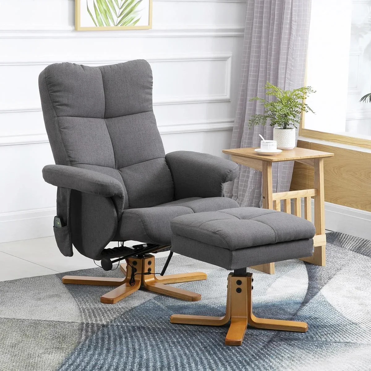 Massagesessel mit Fußhocker Relaxsessel Fernsehsessel TV Sessel 145°-Neigung Polyester Dunkelgrau 80 x 86 x 99 cm - 2