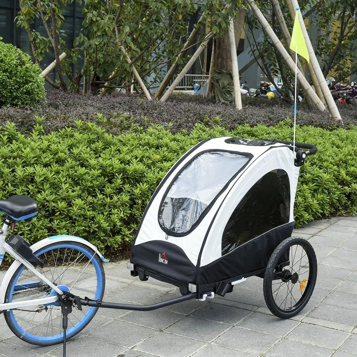 3 in 1 Kinderanhänger Aluminium Kinder Jogger Fahrradanhänger Radanhänger für 2 kinder mit Fahne Weiß+Schwarz - 2