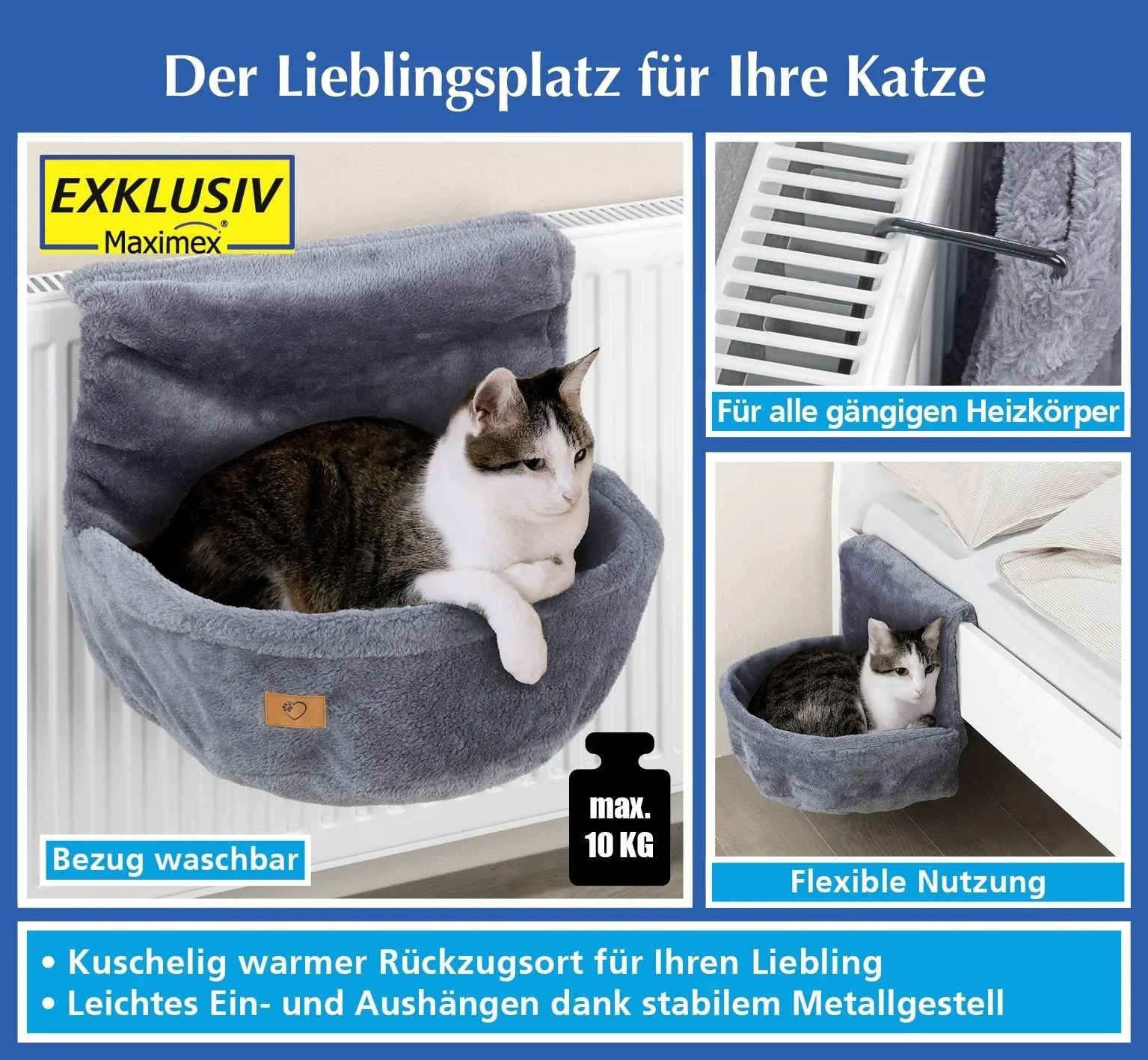 Katzen-Bett für die Heizung, Grau - 5