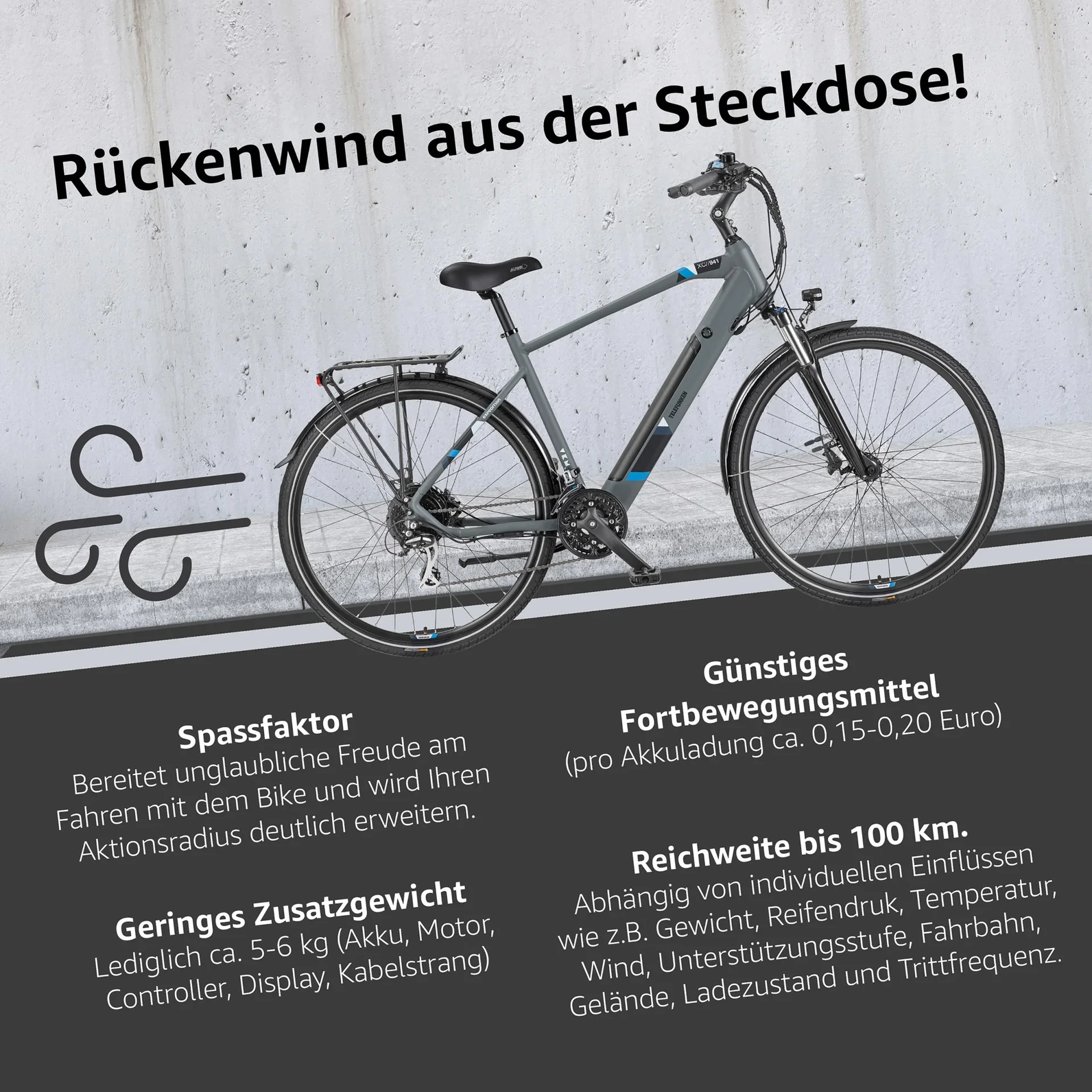 Herren Alu Trekking E-Bike, 28 Zoll, Rahmenhöhe 50 cm, 24-Gang Kettenschaltung, grau, XC941 Expedition - 2