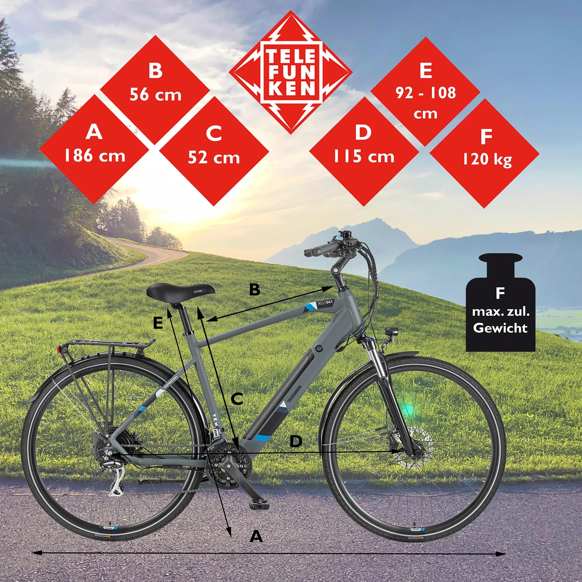 Herren Alu Trekking E-Bike, 28 Zoll, Rahmenhöhe 50 cm, 24-Gang Kettenschaltung, grau, XC941 Expedition - 5