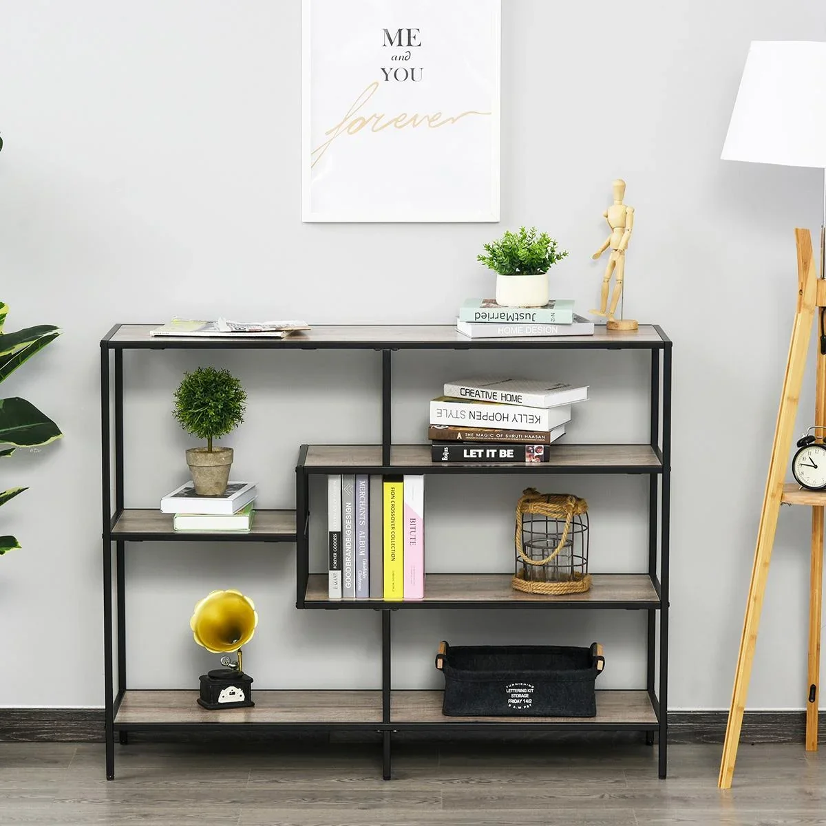 Standregal, Bücherregal Lagerregal Industrieller Stil, Aktenregal, Küchenregal, P2 Spanplatte, Metall, Schwarz+helle Eic - 1