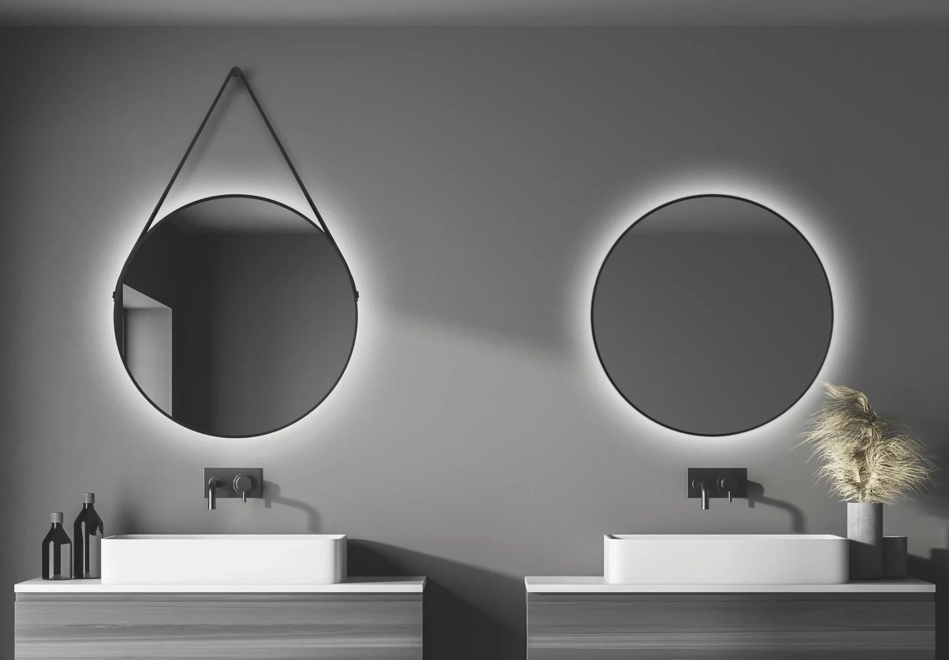 Dekorativer runder Wandspiegel mit indirekter LED Beleuchtung in schwarz matt Ø 80 cm - 4