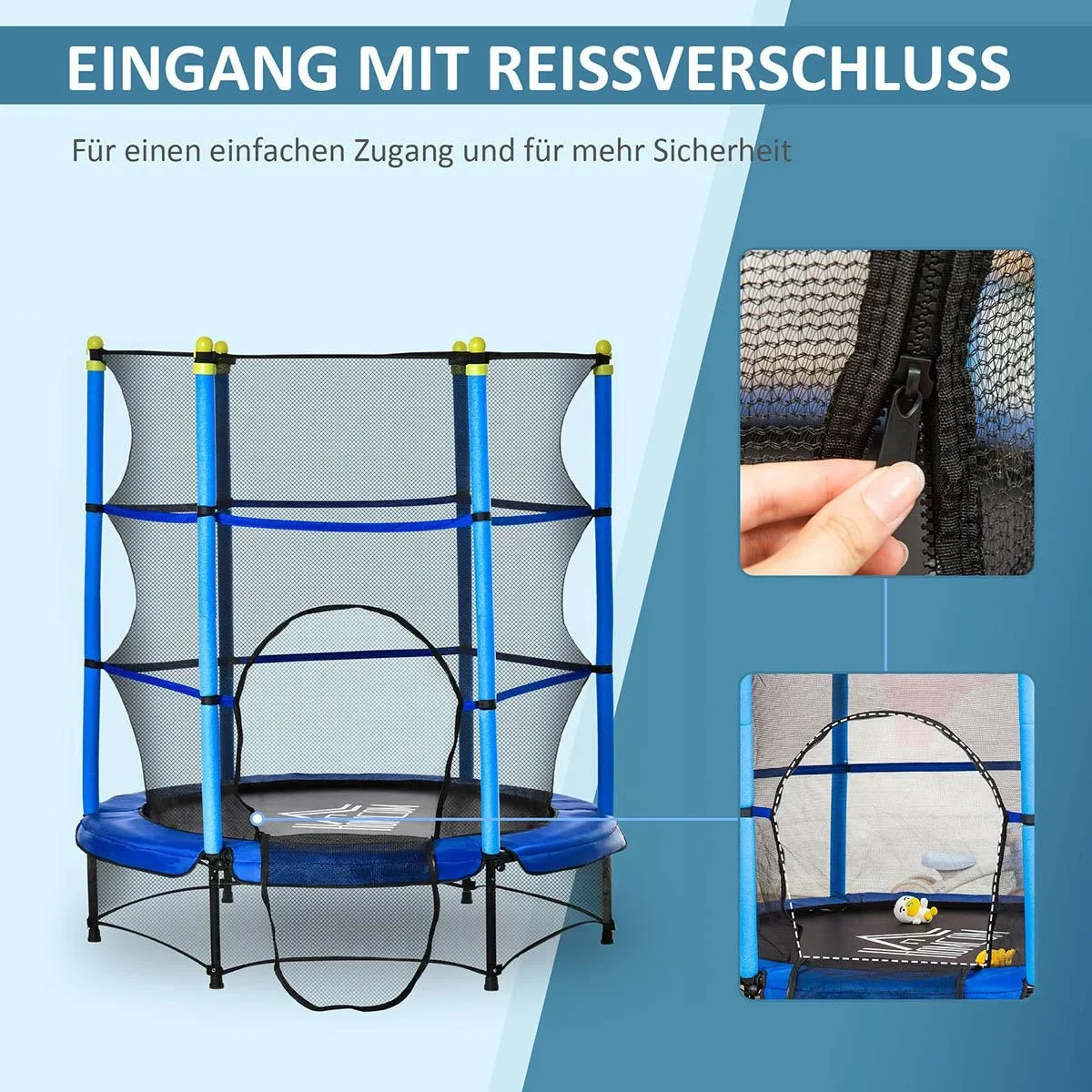 Trampolin für Kinder Ø140 cm Fitness-Trampolin mit Sicherheitsnetz Randabdeckung Gummiseil gepolstert Indoor Outdoor Spr - 2