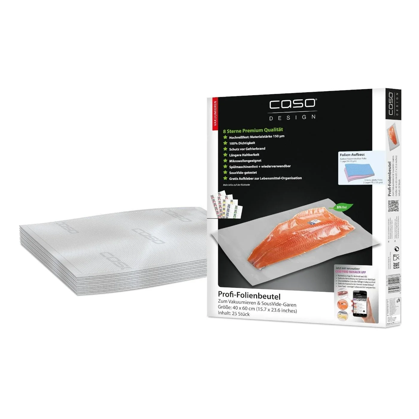 Folienbeutel, 40 x 60 cm, 25 Stück für Vakuumierer CASO VC 200 und VC 250 - 3