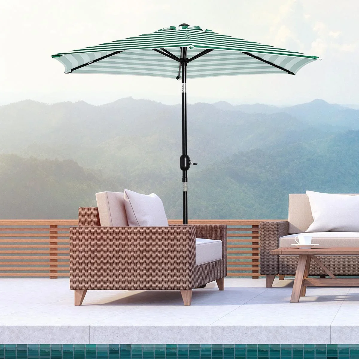 Sonnenschirm Gartenschirm Terrassenschirm Gestell Stahl im Freien Grüner Streifen Ø227 x 225 cm - 0