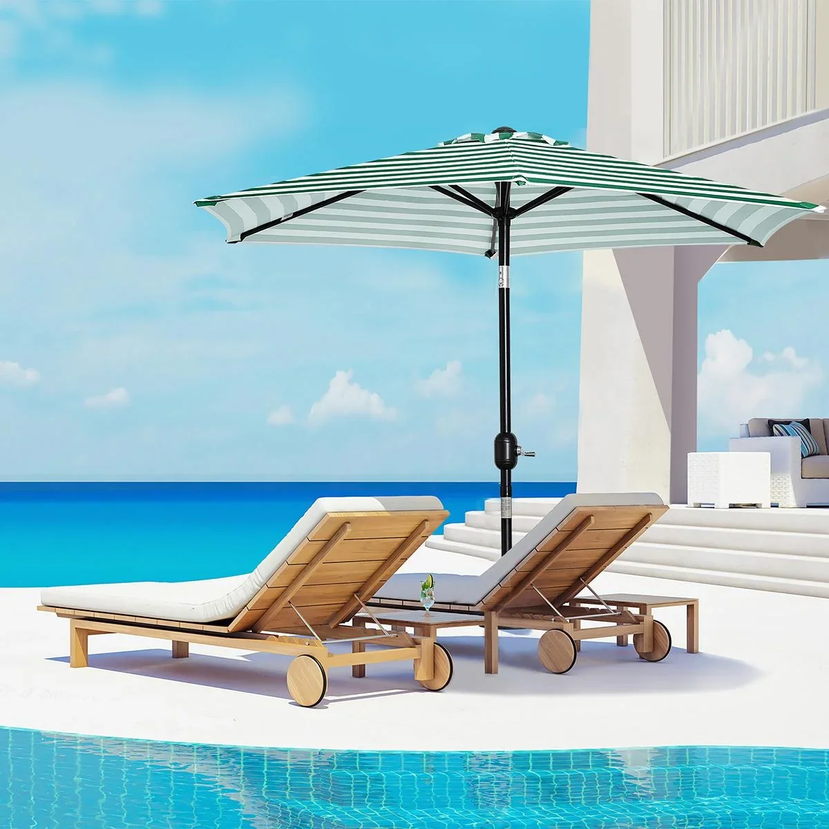 Sonnenschirm Gartenschirm Terrassenschirm Gestell Stahl im Freien Grüner Streifen Ø227 x 225 cm - 1