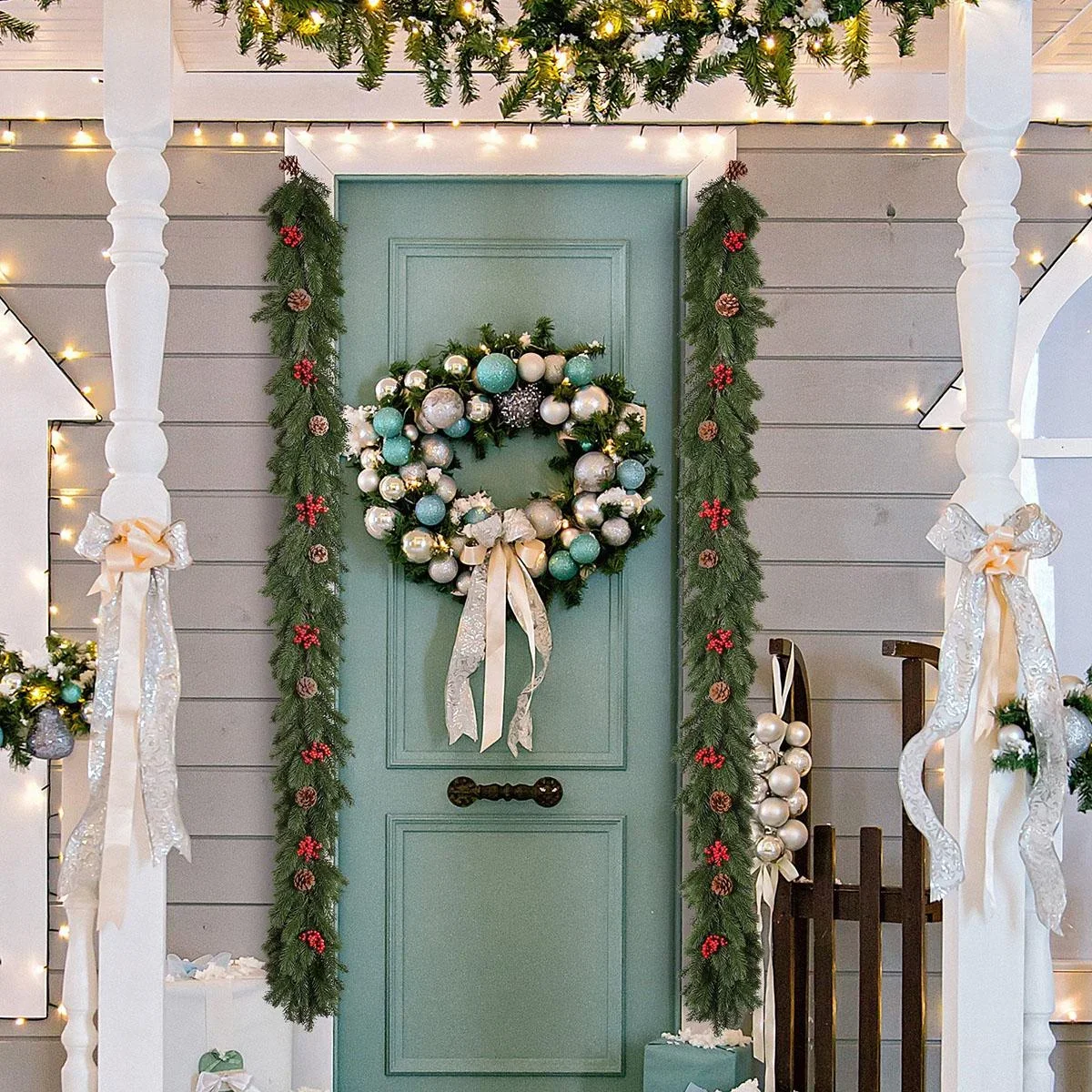 1,9M künstliche Weihnachtsgirlande Blumendekoration mit Tannenzapfen Beeren - 1