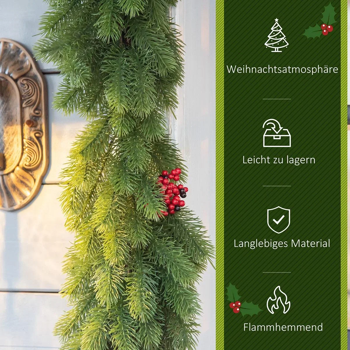 1,9M künstliche Weihnachtsgirlande Blumendekoration mit Tannenzapfen Beeren - 4