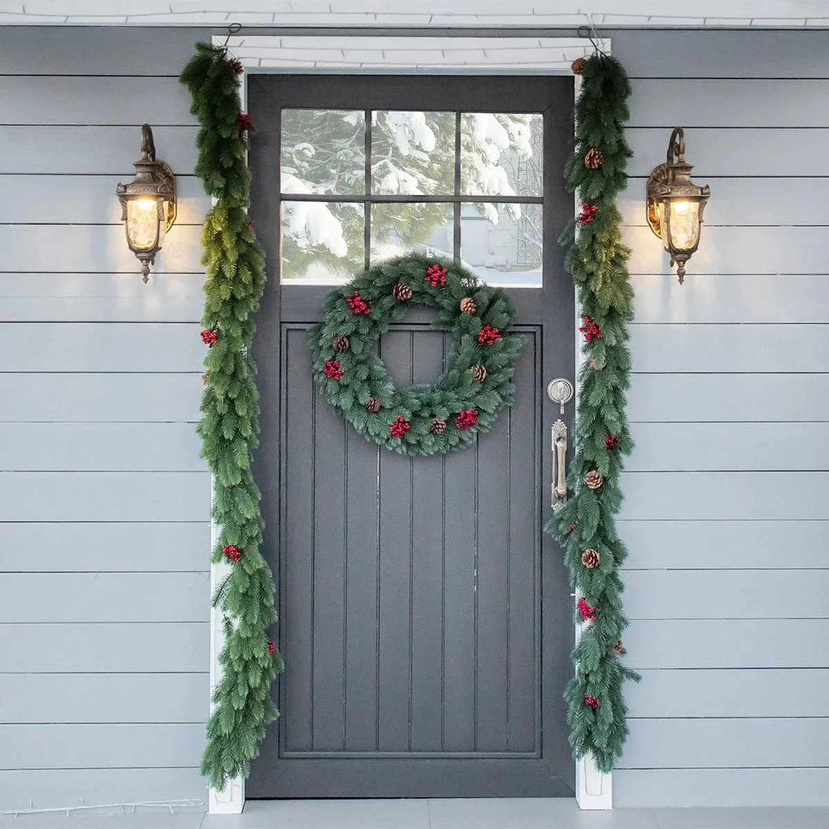 1,9M künstliche Weihnachtsgirlande Blumendekoration mit Tannenzapfen Beeren - 5