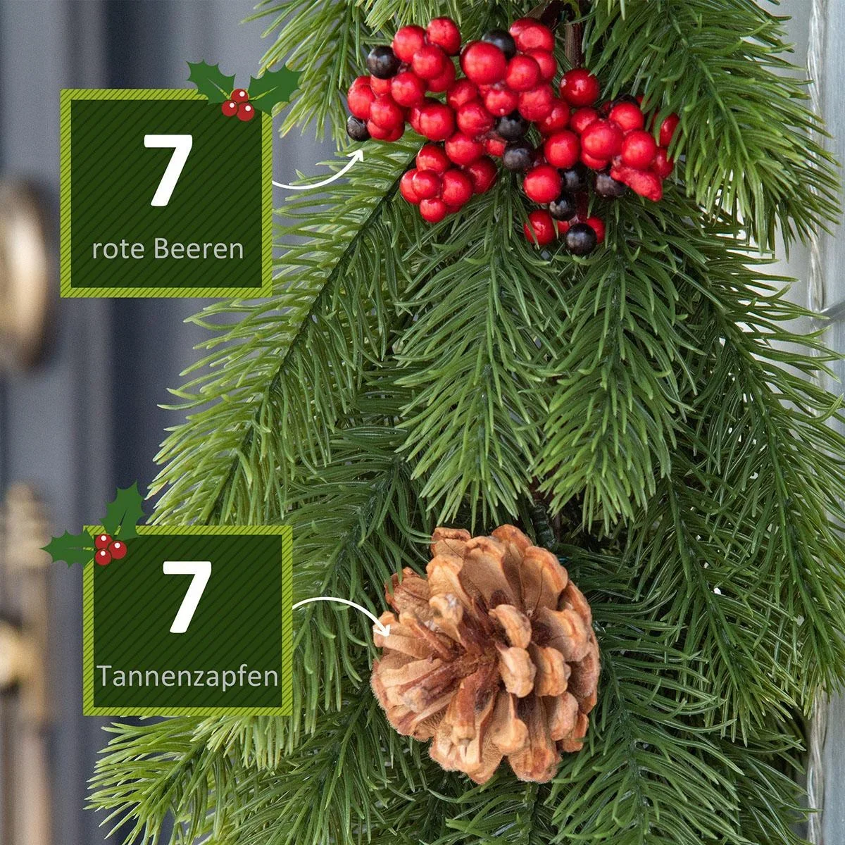 1,9M künstliche Weihnachtsgirlande Blumendekoration mit Tannenzapfen Beeren - 7