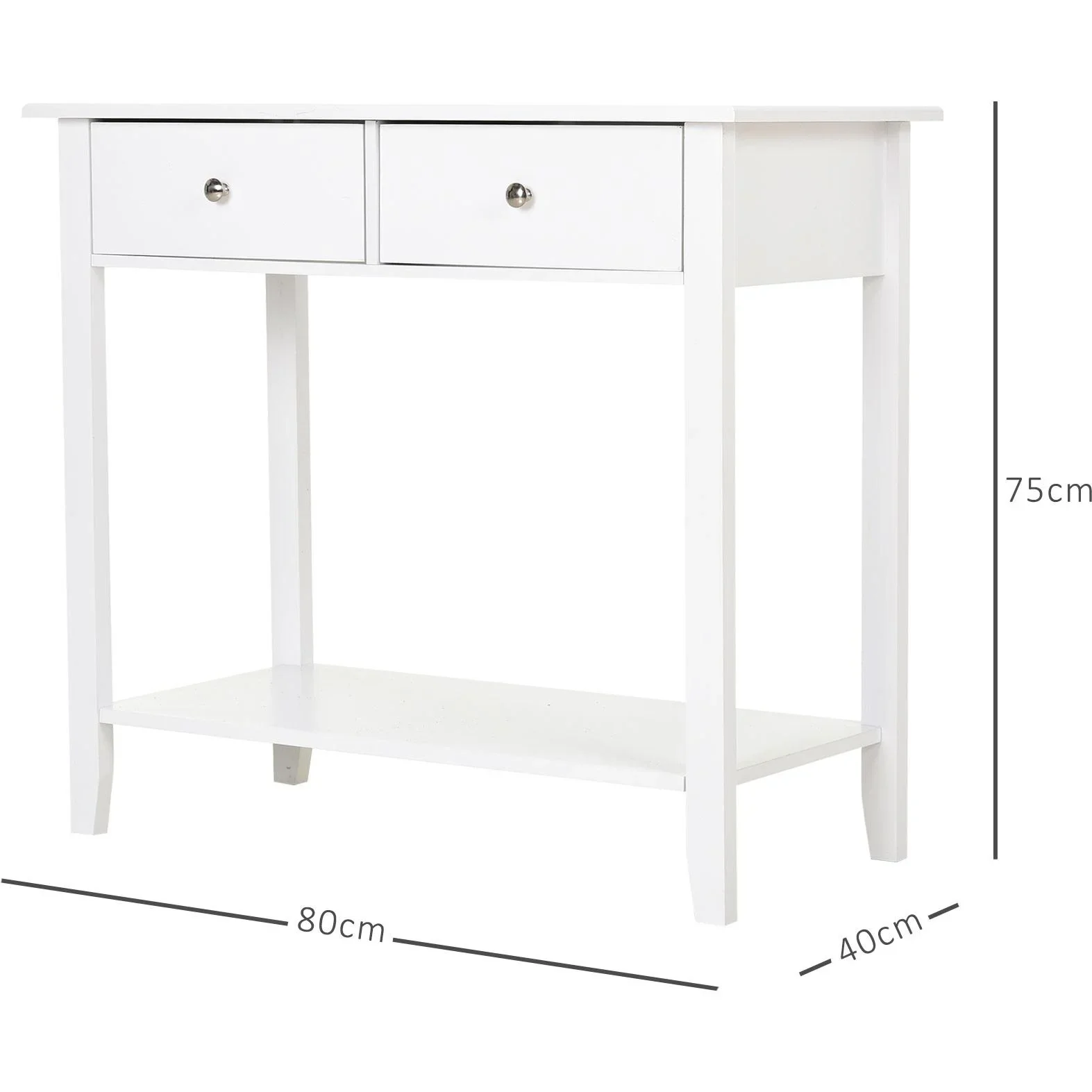 Beistelltisch mit 2 Schubladen, Massivholz weiß - 2