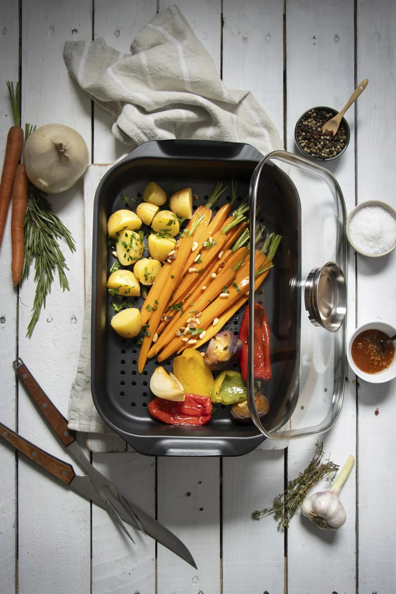 DuoVital Keramikbräter mit Dünst- und Gareinsatz 7 Liter - 2in1 mit Aromadeckel - 2