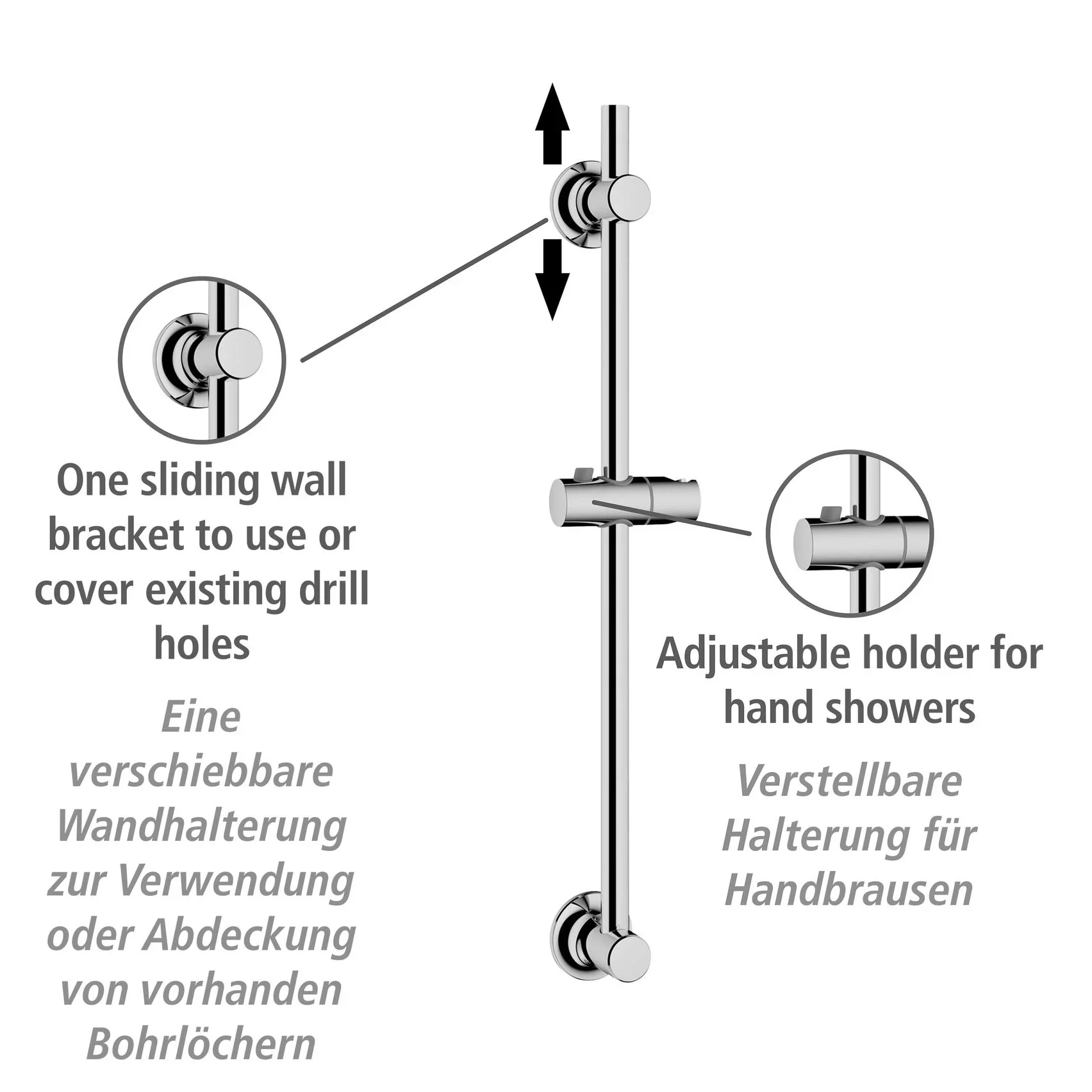 Duschstange ohne Bohren Chrom, Befestigen ohne Bohren - 1