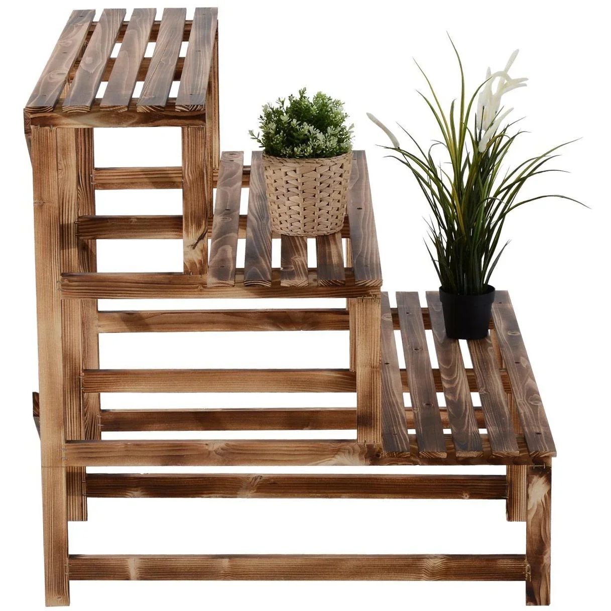 Pflanzentreppe Blumenregal Tannenholz 3 Stufen L100 x W80 x H80cm - 4