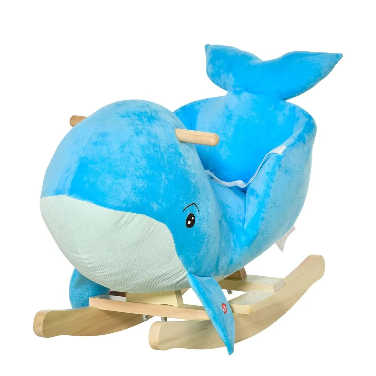 Schaukelpferd mit Wal-Design Sound Plüsch Schaukeltier Babyschaukel Spielzeug für 18-36 Monaten Kinder Pappelholz Blau 6 - 1