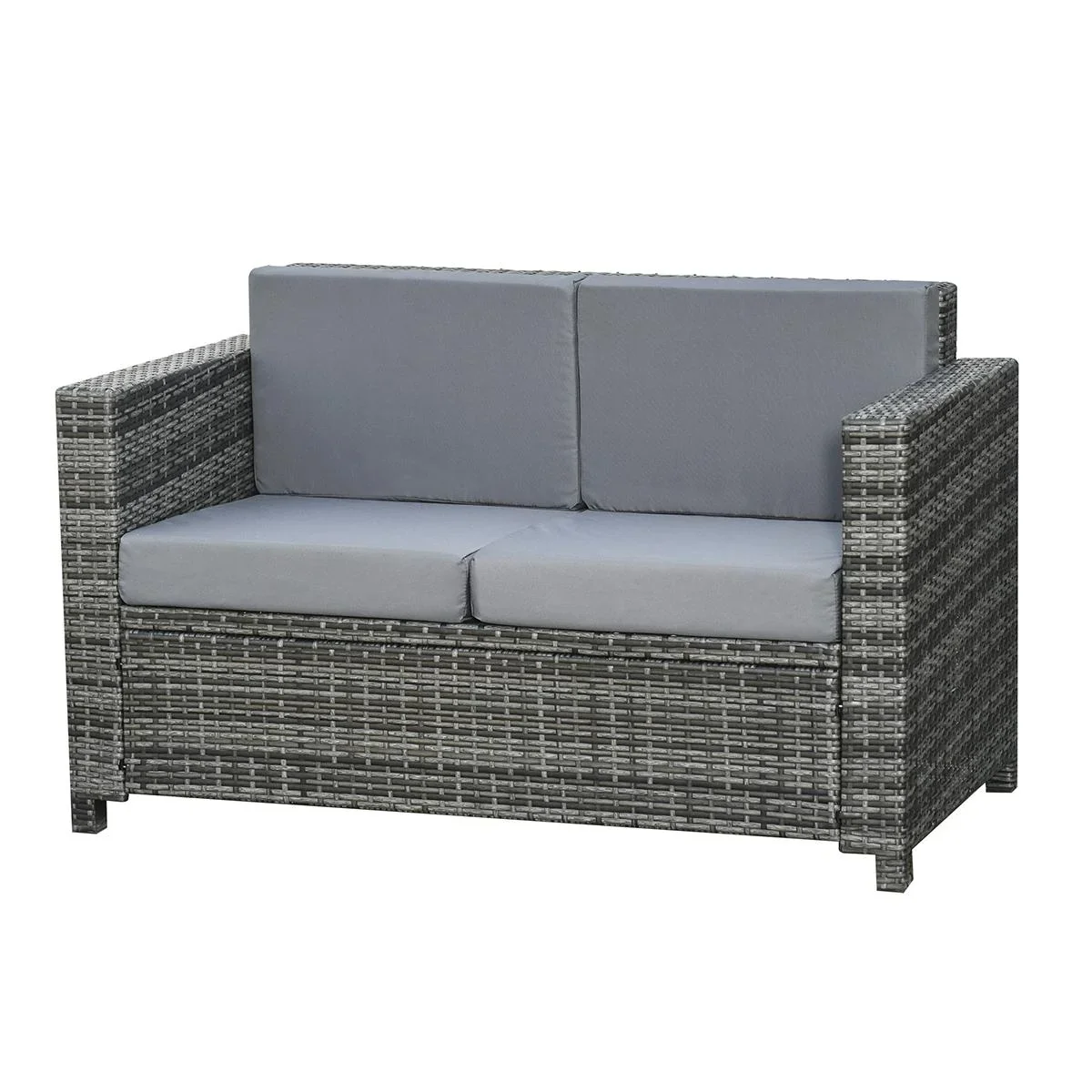 Poly-Rattan Sofa mit Kissen 2-Sitzer Garten Loungesofa Metall Polyester Grau 130 x 70 x 80 cm - 0