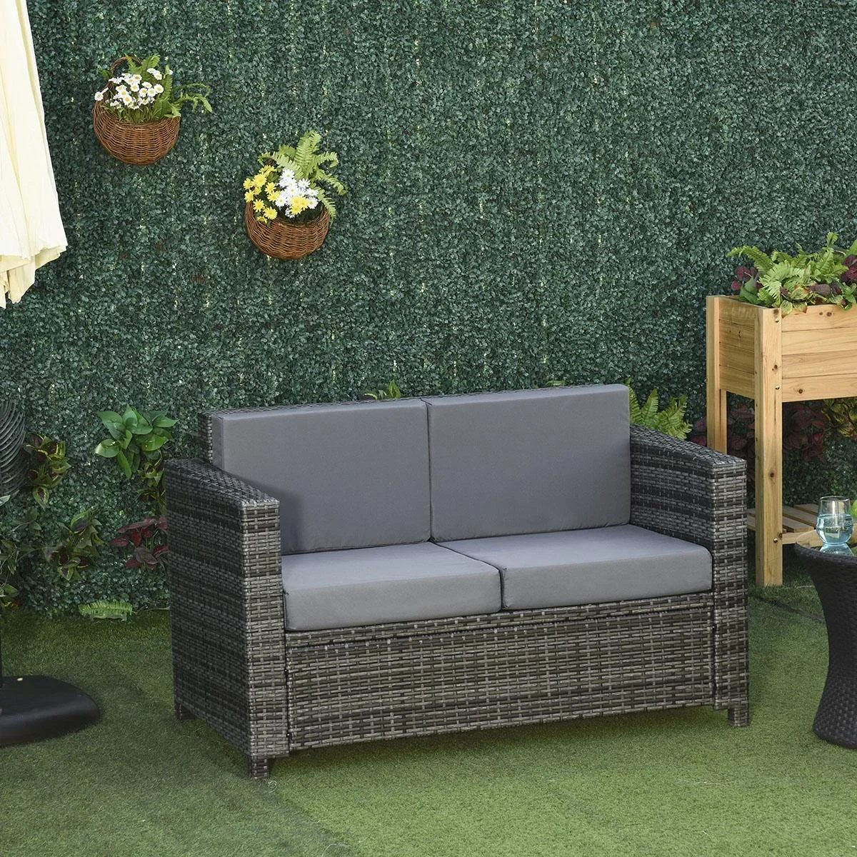 Poly-Rattan Sofa mit Kissen 2-Sitzer Garten Loungesofa Metall Polyester Grau 130 x 70 x 80 cm - 2