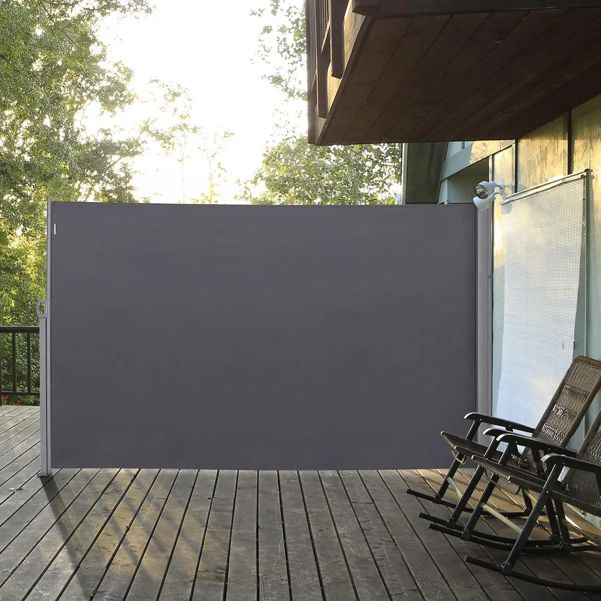 Seitenmarkise, Sicht- und Sonnenschutz, Seitenrollo, Polyester, Grau, 3 x 2 m - 0