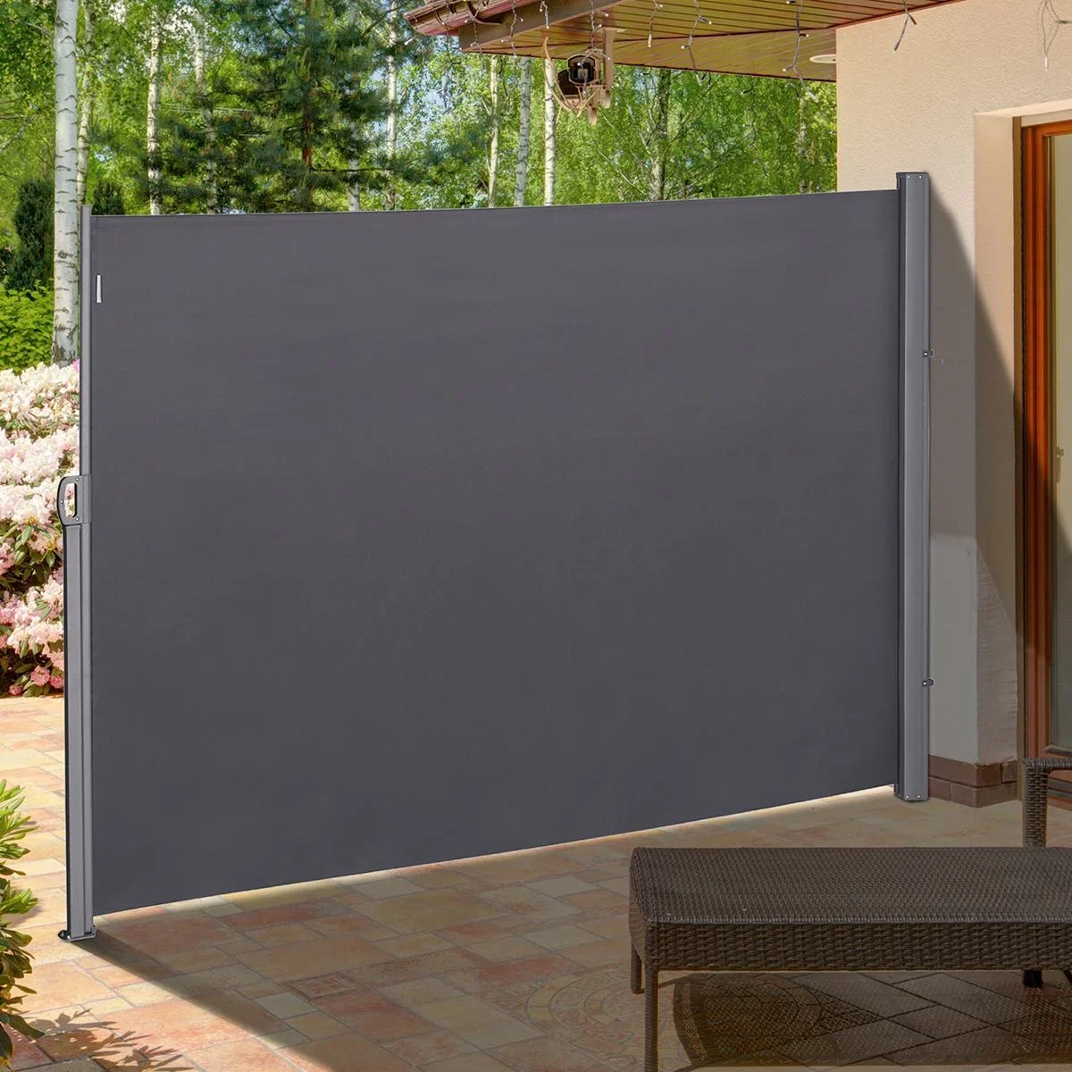 Seitenmarkise, Sicht- und Sonnenschutz, Seitenrollo, Polyester, Grau, 3 x 2 m - 1
