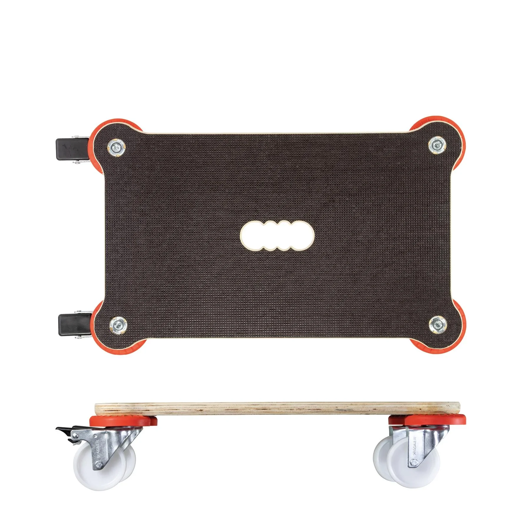 Transporthilfe MM 1360 , 52 x 32 x 12,5 cm, harte Rollen Ø 75 mm, Gleitlager, 2 Bremsen, Platte FSC®, Tragkraft 200 kg - 3