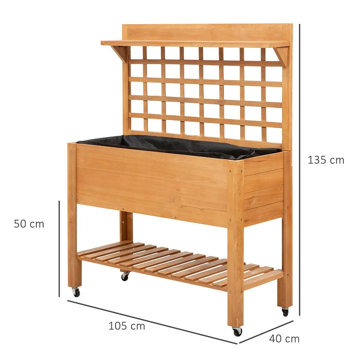 Hochbeet Pflanztisch Blumentisch Arbeitstisch Gärtnertisch Gewächshaus Holzpflanztisch für Garten Balkon, 105 x 45 x 135 - 1