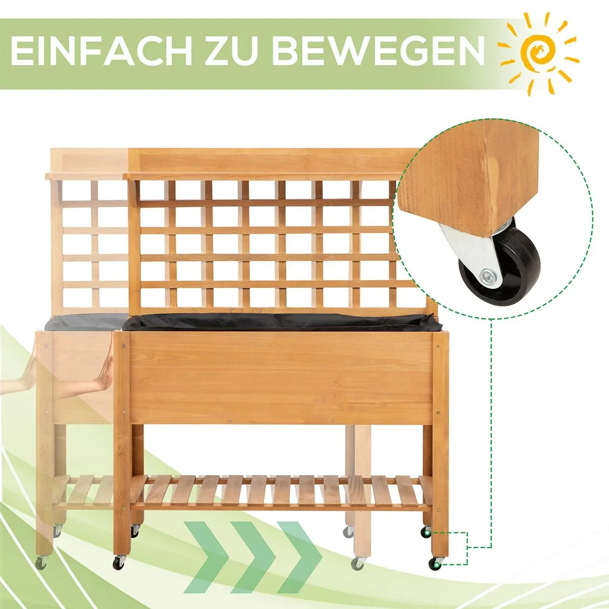 Hochbeet Pflanztisch Blumentisch Arbeitstisch Gärtnertisch Gewächshaus Holzpflanztisch für Garten Balkon, 105 x 45 x 135 - 4