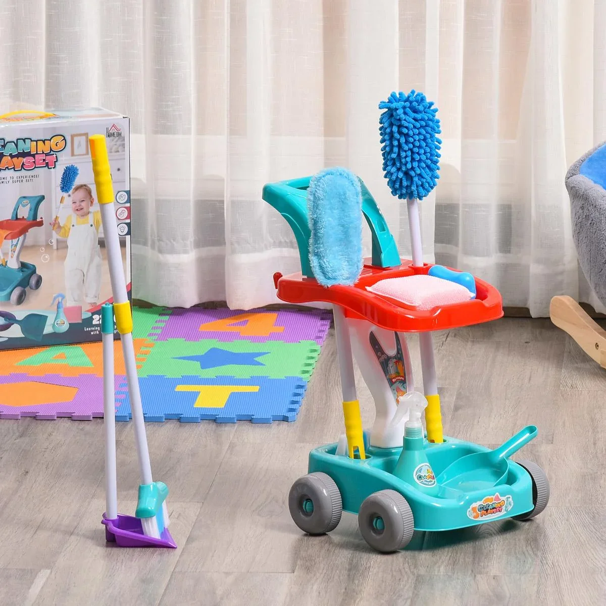 Reinigungswagen Besenwagen Putzwagen mit Zubehör 22 Stück Haushaltsspielzeug für Kinder von 3 bis 6 Jahren ABS PP-Kunsts - 0