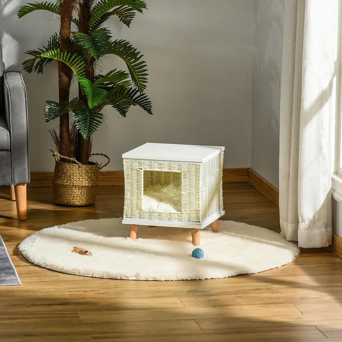 Rattan Katzenhütte 36 cm x 36 cm x 40 cm - 0