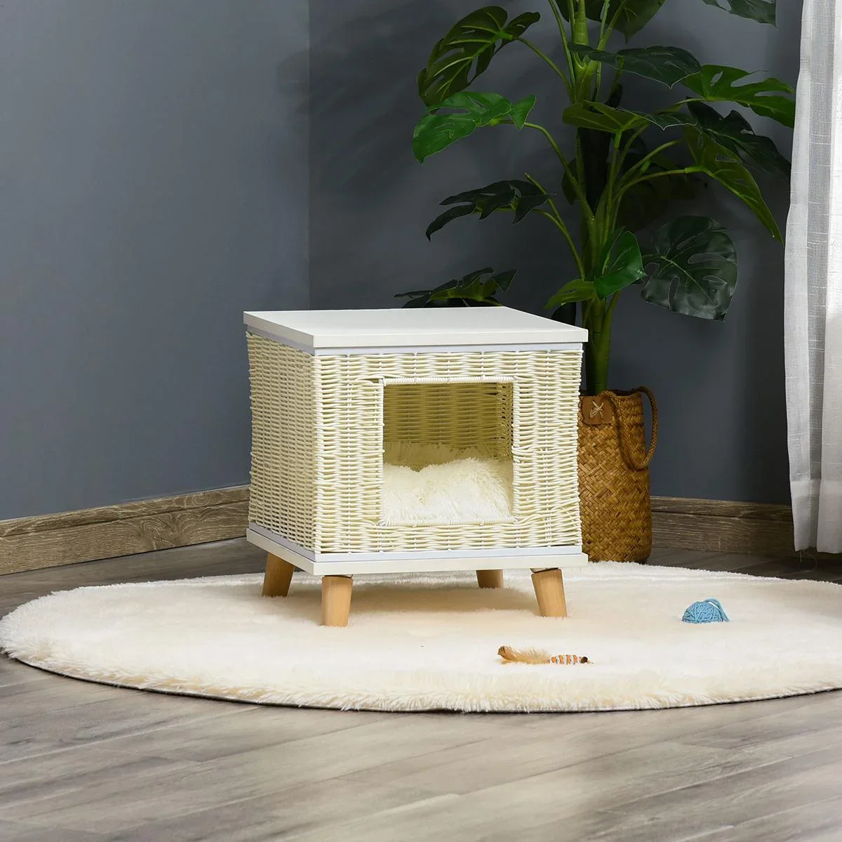 Rattan Katzenhütte 36 cm x 36 cm x 40 cm - 1