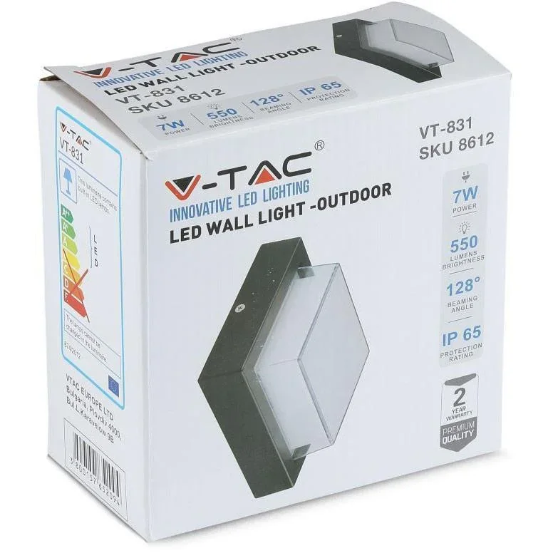 VT-831 LED-Wandleuchte - 7W - 3000K - 400 Lumen - Schwarz - Quadrat - 3