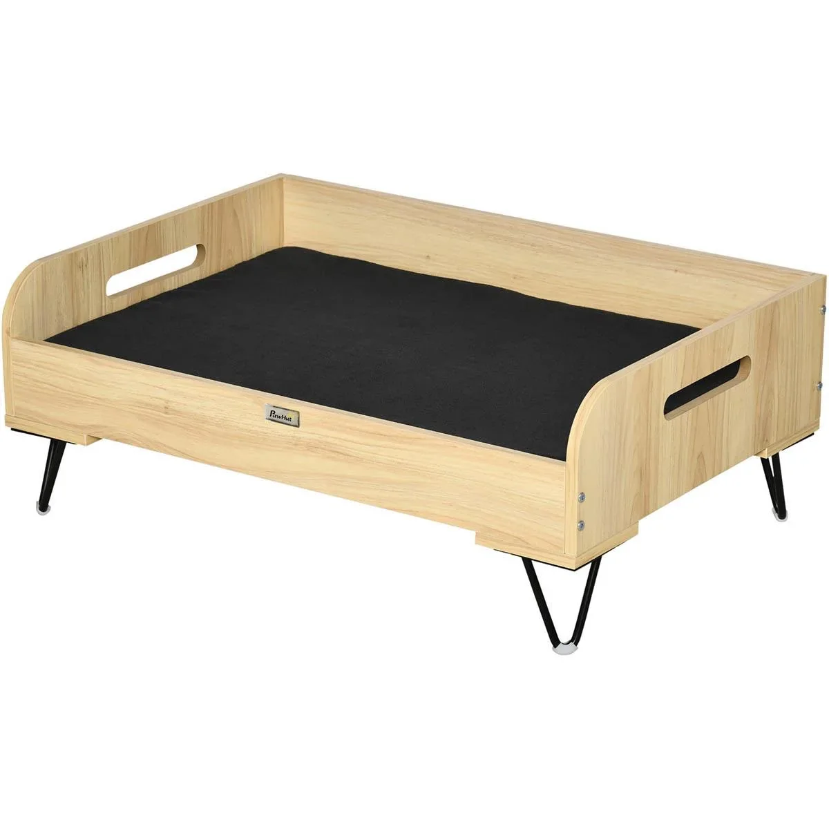 Hundehochbett mit Schutzrand und Transportgriffen, Eiche+Schwarz, 82 x 56 x 31,5 cm - 2