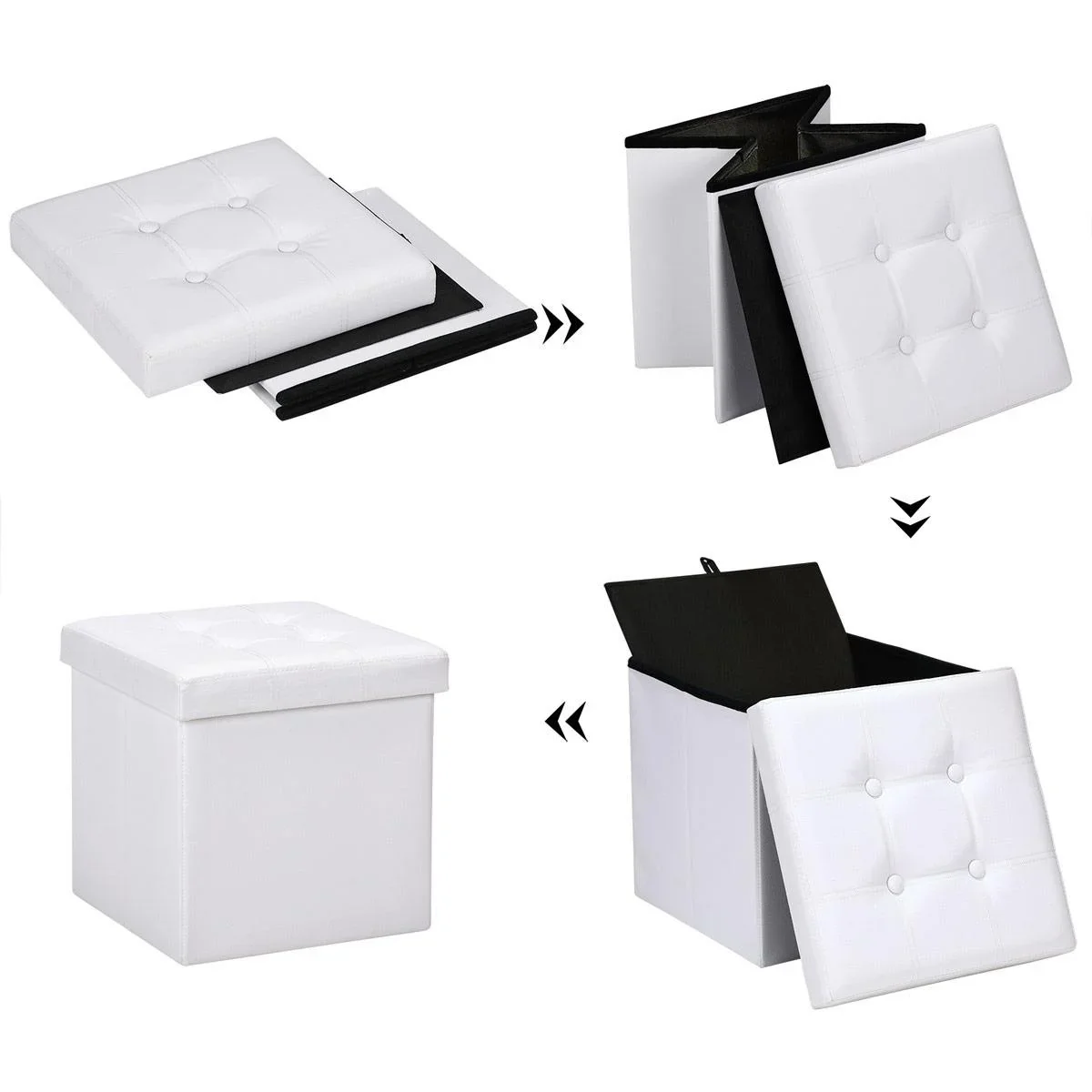 Klappbarer Hocker mit Ablage weiß 38x38x38 cm - 0